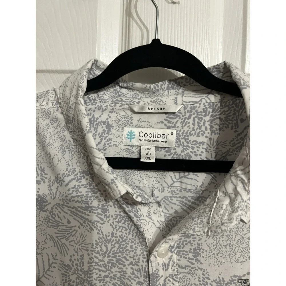 Coolibar Mens XXL Aricia Sun Shirt Button Down Long Sleeve‎ Gray Palm UPF 50+